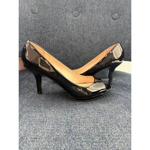Unisa Black Patent Leather Peep Toe Stiletto Heels Women's Size 8.5